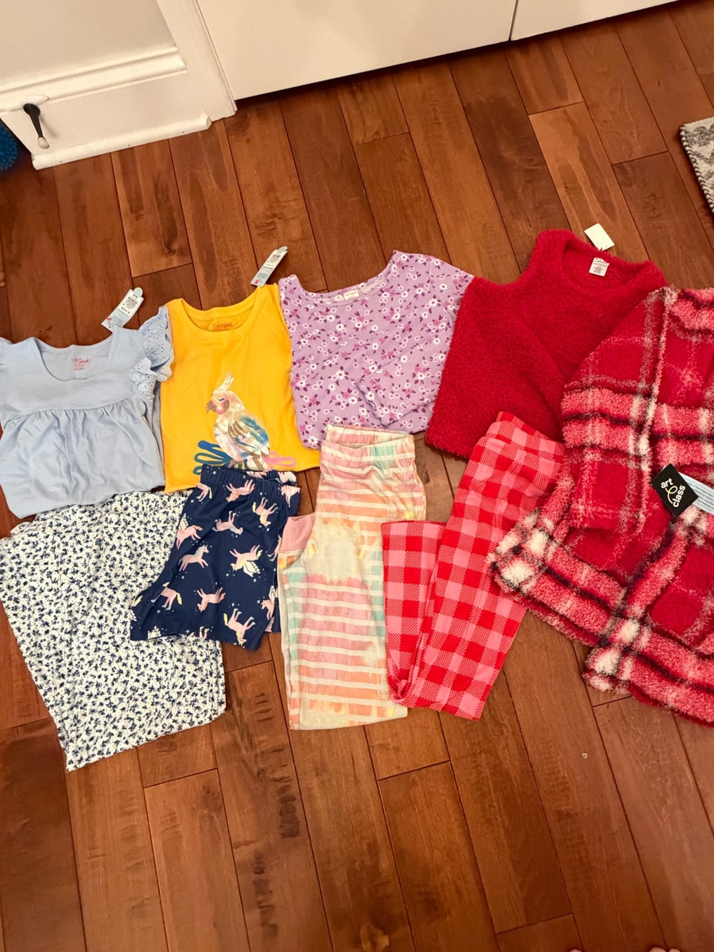 Girls Mixed Pajama and Loungewear Set - Bright Prints & Plaid- pants & shorts